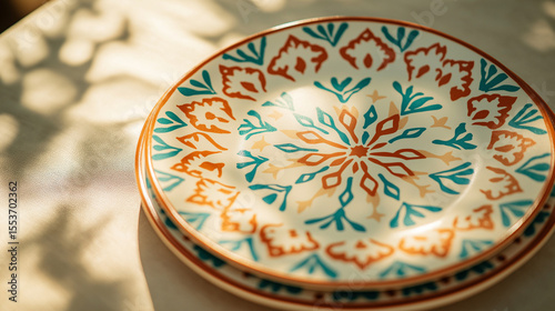 AI generator image of ceramic plate Antique decorative plate with patterns and ornaments.
