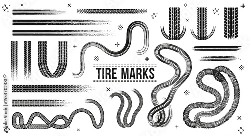 Vector Tire Tracks Skid Marks, Curves & Straight Lines - Design Elements