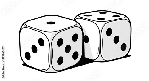 Dice Illustration Two Six-Sided Dice with Shadows