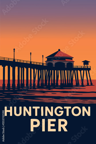 Beautiful Huntington Pier at Sunset.eps