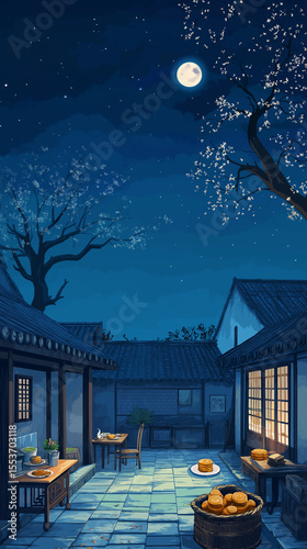 Wallpaper Mural AI generator image of Night Sky Dreams Street painting with houses and trees in the rain, When the moon lights your path and the city whispers stories beneath its glow, this is where magic feels real. Torontodigital.ca