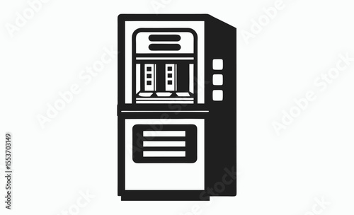 vending machine simple icon, snack dispenser silhouette, automatic retail vector, minimal black design