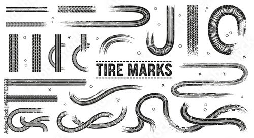 Collection of High-Resolution Tire Track Marks Graphics Perfect for Design Projects