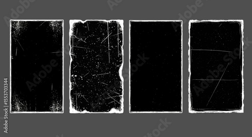 Grunge Texture Frames Set of Four Distressed Black Backgrounds