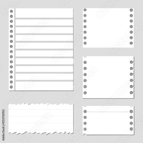 Collection of Torn and Ripped Paper Sheets with Lines and Perforations