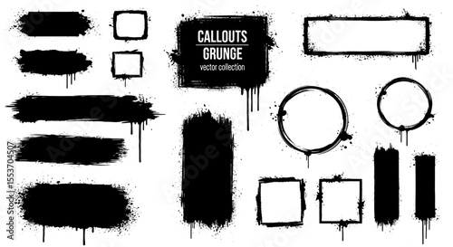 Grunge Callouts Vector Shapes, Spray Paint, Ink Splatter, Black and White