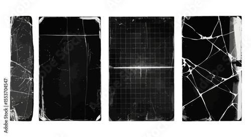 Collection of Four Black Cracked and Textured Paper Backgrounds