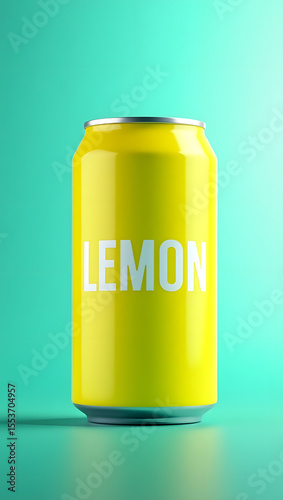 Minimalist Yellow Lemon Drink Can on Plain Background