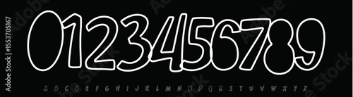 Font Logo Numbers Numeric Alphabet Typography Design Vector Type Typeface. Playful outlined figures, cartoon-style digits with fun curves, perfect for kid sports jerseys, educat, gamified UI