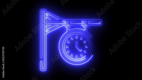clock icon animation glowing neon red and blue color watch dial circle timer timekeeper analog clock 4k video