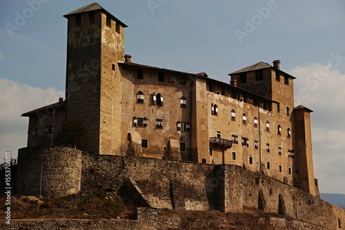 Castel Cles in Trentino, Historic castle in Cles, Italy, Medieval fortress of Cles, Sunny day at Castel Cles, Italian Alpine castle
