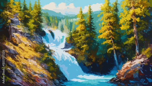 Cascade in the mountain forest