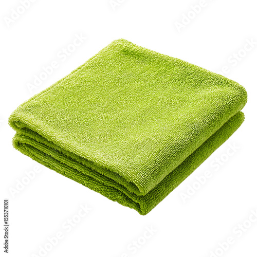 Clean green microfiber cloth on transparent background