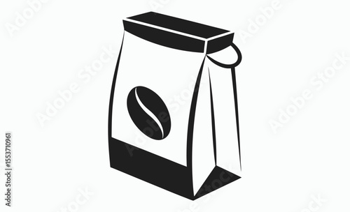 coffee paper bag, packaging icon, minimal black vector, isolated on white background