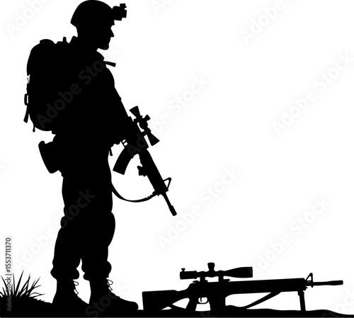 soldiers, military, army Silhouette of Soldiers on a Hill verctor bundle