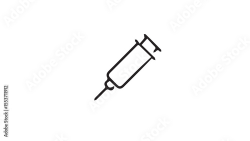Vector line art icon of a medical syringe. Ideal for healthcare infographics, vaccination campaigns, hospital signs, pharmacy graphics, and medical treatment illustrations.