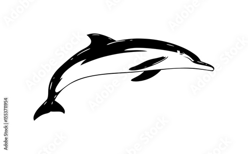 Black and white sketch of a leaping dolphin, showcasing its graceful form.
