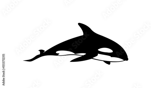 Simple black and white silhouette of an orca whale, a powerful marine mammal.