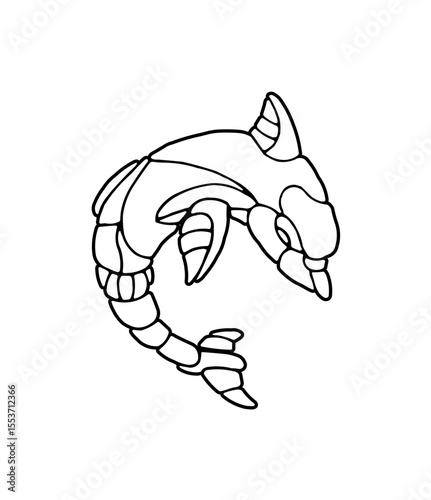 Stylized line drawing of a leaping robotic dolphin.