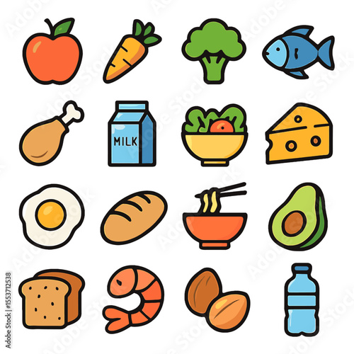 Colorful Food Icons: A Vibrant Collection of Healthy Eating Symbols