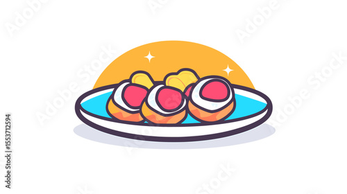 Delightful Cartoon Illustration of Three Sweet Treats on a Plate