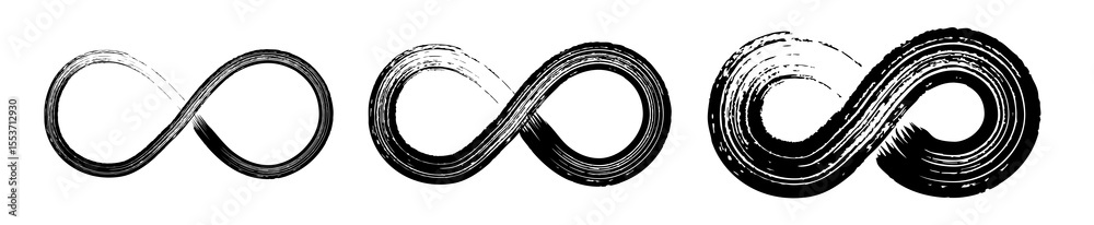 Set of hand paint infinity, eternity and endless symbol in a brush sketch style in different sizes