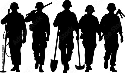 soldiers, military, army Silhouette of Soldiers on a Hill verctor bundle