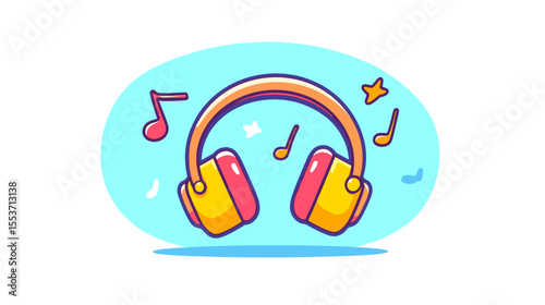 Vibrant Cartoon Headphones with Musical Notes