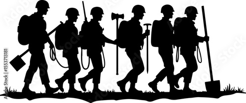 soldiers, military, army Silhouette of Soldiers on a Hill verctor bundle