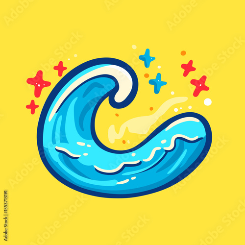 Vibrant Cartoon Wave with Decorative Elements