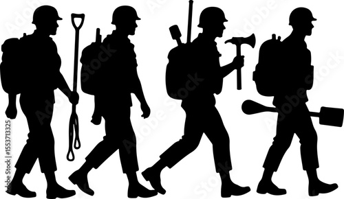 soldiers, military, army Silhouette of Soldiers on a Hill verctor bundle