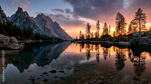 Serene Mountain Lake at Sunset with Reflection