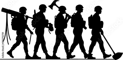 soldiers, military, army Silhouette of Soldiers on a Hill verctor bundle