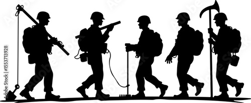 soldiers, military, army Silhouette of Soldiers on a Hill verctor bundle