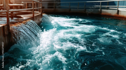 This image showcases clear water flowing in a well-maintained modern facility, emphasizing hygiene, vitality, and the importance of water in industrial settings.