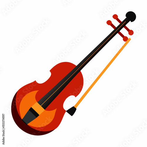 Stylized red violin with a yellow bow on a white background