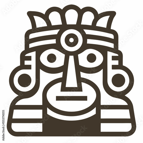 Stylized ancient mesoamerican warrior mask icon