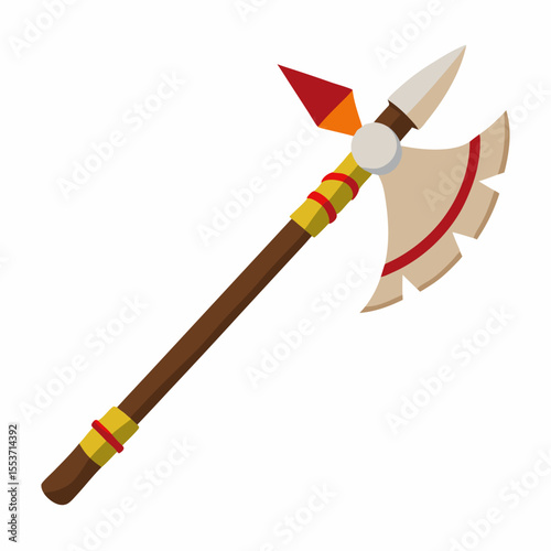 Tribal axe and spear weapon with decorative bands
