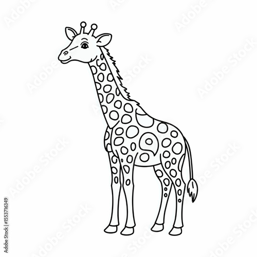 Coloring page, line art of a giraffe standing with a playful expression  