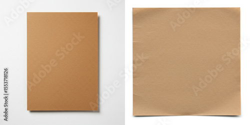 Wallpaper Mural Brown Paper Textures: Notebook and Sheet - Two images showcase the texture of brown paper: a closed notebook and a loose sheet. Perfect for backgrounds or design elements Torontodigital.ca