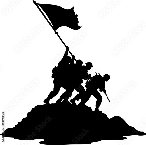 American Military  Army Soldiers and Tank Silhouettes