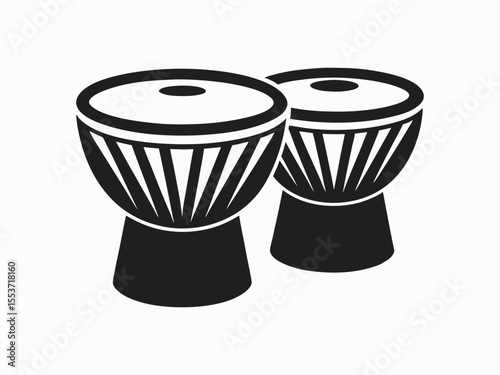 Bongo drums silhouette, line art percussion vector, musical instrument illustration