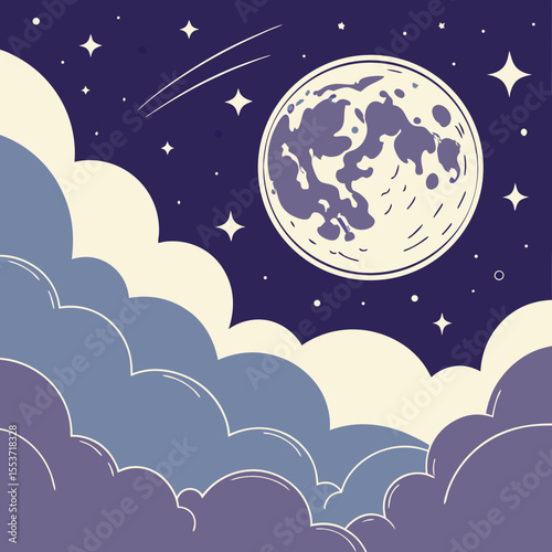 night sky with moon vector,  stunning vector illustration of a glowing full moon 