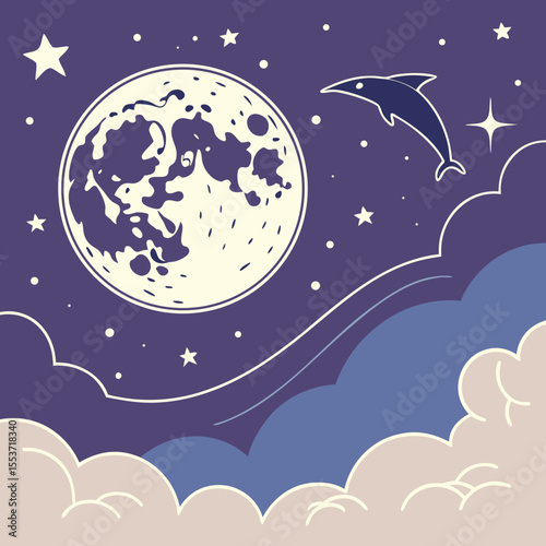 night sky with moon vector,  stunning vector illustration of a glowing full moon 