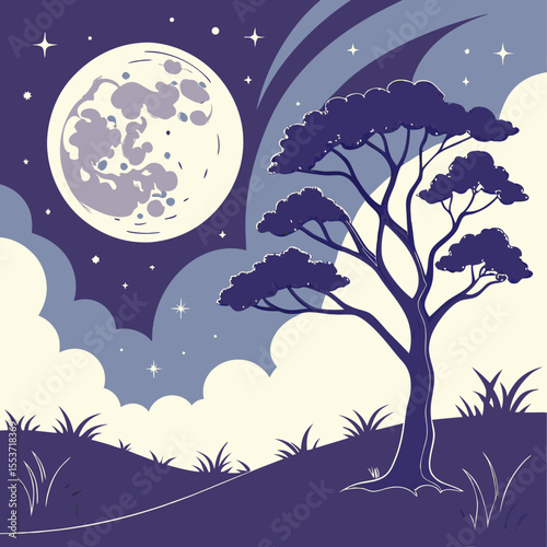 night sky with moon vector,  stunning vector illustration of a glowing full moon 