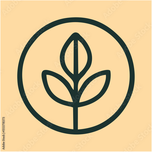 Minimalist Plant Emblem Logo with Bud and Leaves, A simple dark green plant with three leaves and a central bud enclosed in a circular frame, symbolizing growth, nature, and sustainability—ideal for o