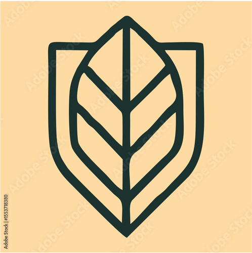 Leaf Shield Emblem – Minimal Eco-Protection Vector Logo Design, A stylized leaf enclosed in a clean shield-shaped outline, symbolizing environmental protection and sustainability.