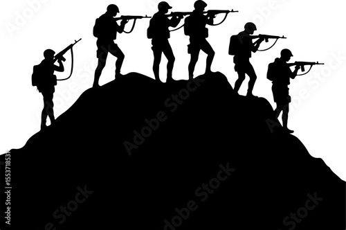 American Military  Army Soldiers and Tank Silhouettes