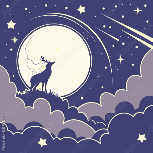 night sky with moon vector,  stunning vector illustration of a glowing full moon 