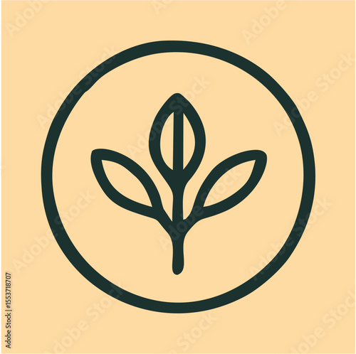 Minimalist Plant Emblem Logo with Bud and Leaves, A simple dark green plant with three leaves and a central bud enclosed in a circular frame, symbolizing growth, nature, and sustainability—ideal for o
